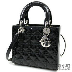 Christian Dior Lady Classic Handbag Black Patent Leather Cannage Stitching bag